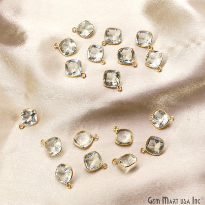 Green Amethyst 10mm Cushion Brilliant Cut Gold Plated Bezel Single Bail Connector