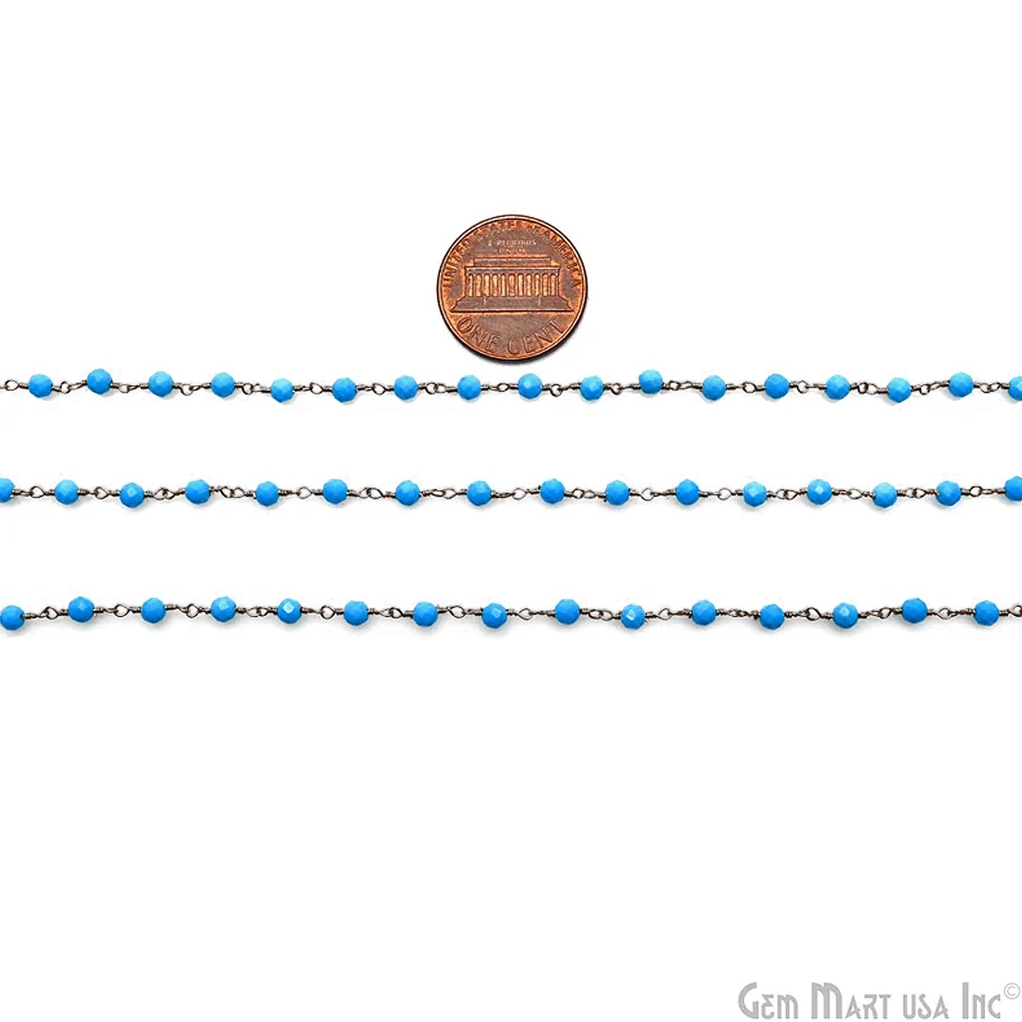 Turquoise Black Plated Wire Wrapped Gemstone Beads Rosary Chain