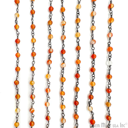 Shaded Carnelian 3-3.5mm Oxidized Beaded Wire Wrapped Rosary Chain