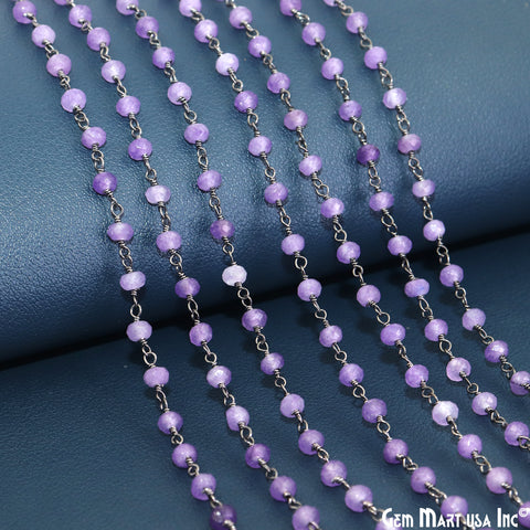 Light Lavender Jade Beads Silver Plated Wire Wrapped Rosary Chain