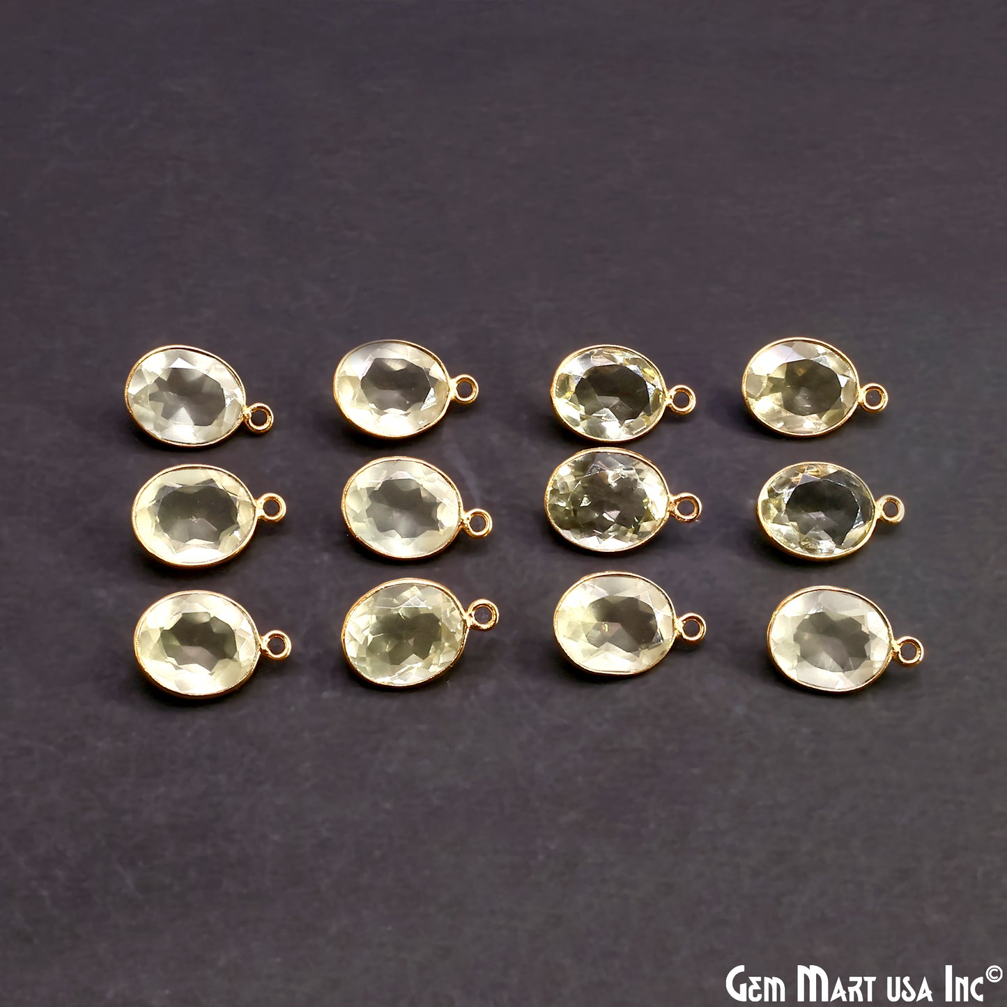 Lemon Topaz 10x12mm Oval Brilliant Cut Gold Plated Bezel Single Bail Connector