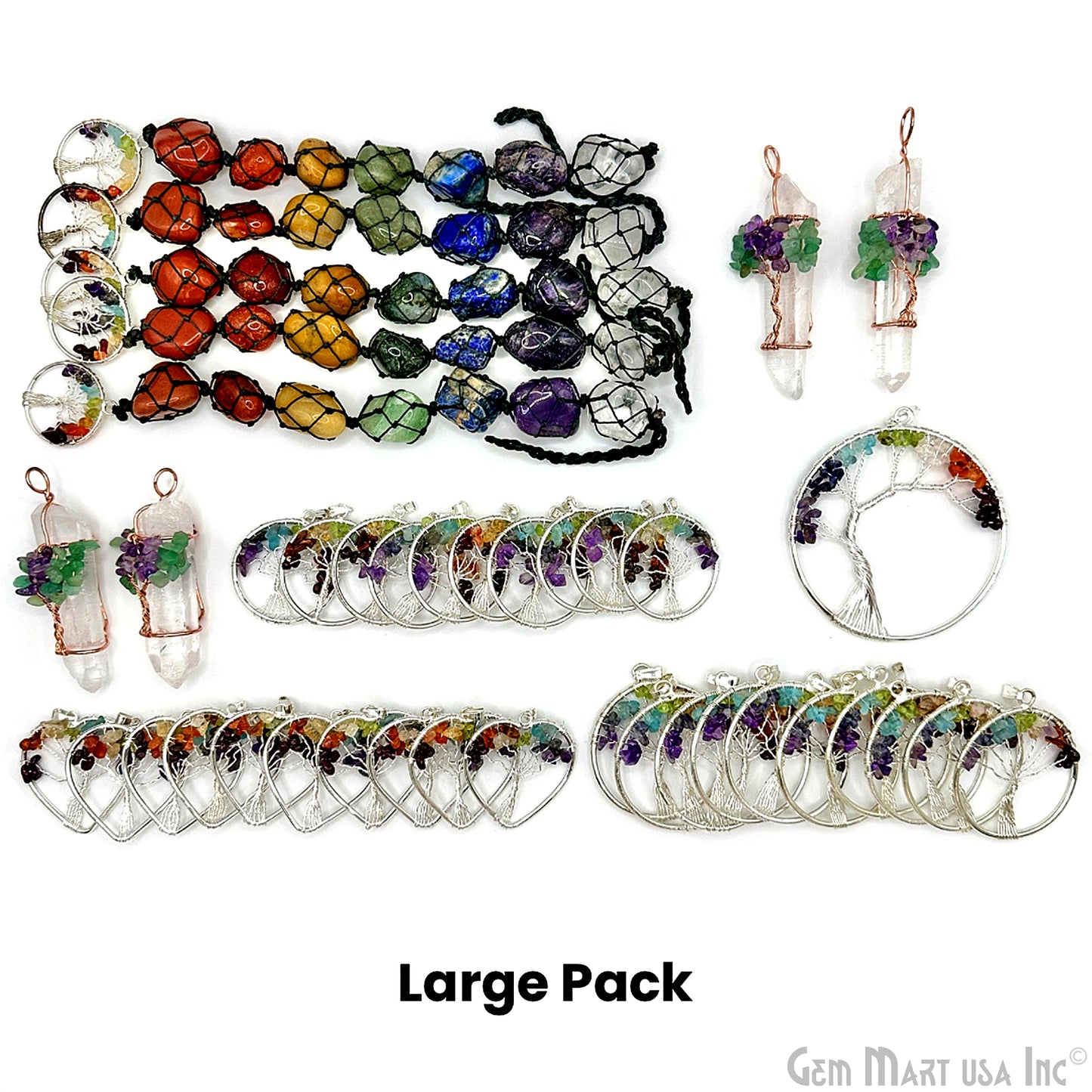 Tree of Life Pendant Pack, Bulk Large Gemstone Pendant, 100% Natural Gemstones, Wholesale Resale Supply, Gift Set, 11pcs+, GemMartUSA