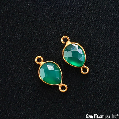 Green Onyx 7x10mm Pears Double Bail Gold Bezel Gemstone Connector