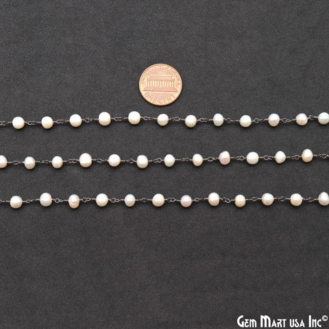 Freshwater Pearl Round 5-6mm Oxidized Wire Wrapped Beads Rosary Chain