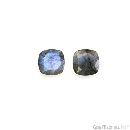 Labradorite Wholesale Gemstones, 100% Natural Semi-Precious Gems, Blue Flash Faceted Loose Gems, 14mm, Cushion, 2PC Lot