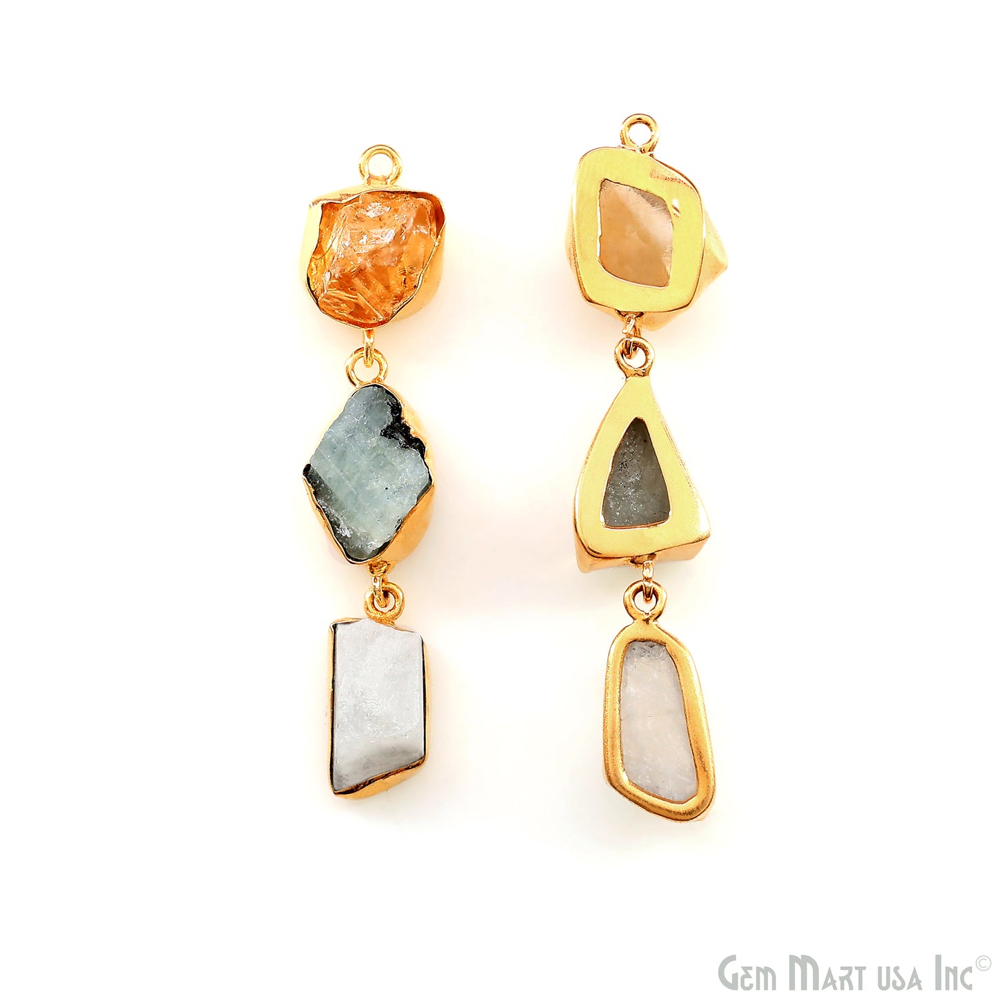 Rough Gemstone Bezel Setting 57x9mm Gold Plated Long Dangle Earring Pair Connectors