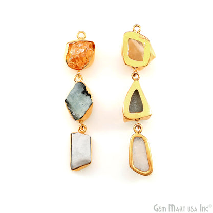 Rough Gemstone Bezel Setting 57x9mm Gold Plated Long Dangle Earring Pair Connectors