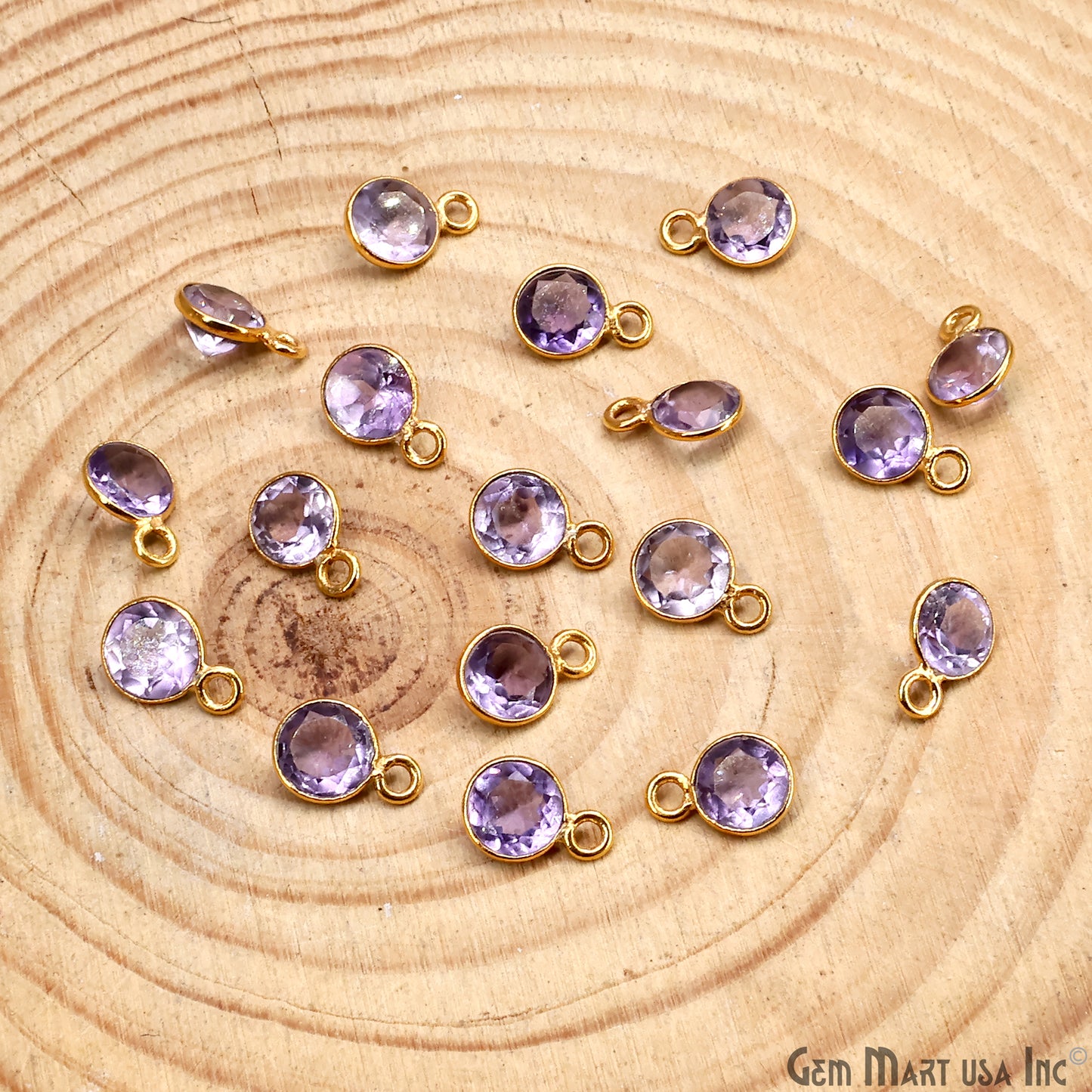 Round 6mm Brilliant Cut Gold Plated Bezel Single Bail Gemstone Connector