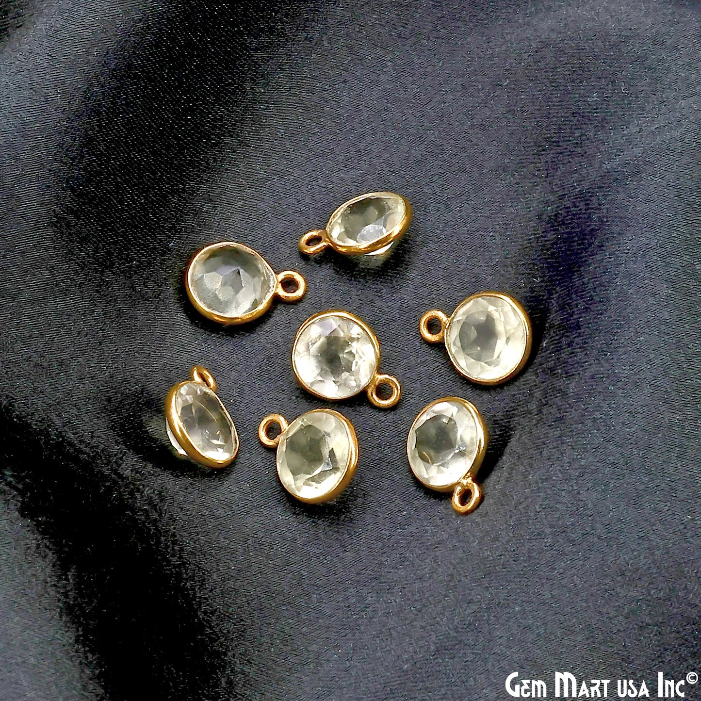 Round 8mm Brilliant Cut Gold Plated Bezel Single Bail Gemstone Connector