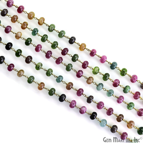 Multi Stone Cabochon 8-9mm Gold Wire Wrapped Rosary Chain