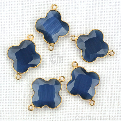 Clover 16x22mm Double Bail Gold Bezel Gemstone Connector