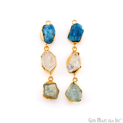Rough Gemstone Bezel Setting 54x8mm Gold Plated Long Dangle Earring Pair Connectors