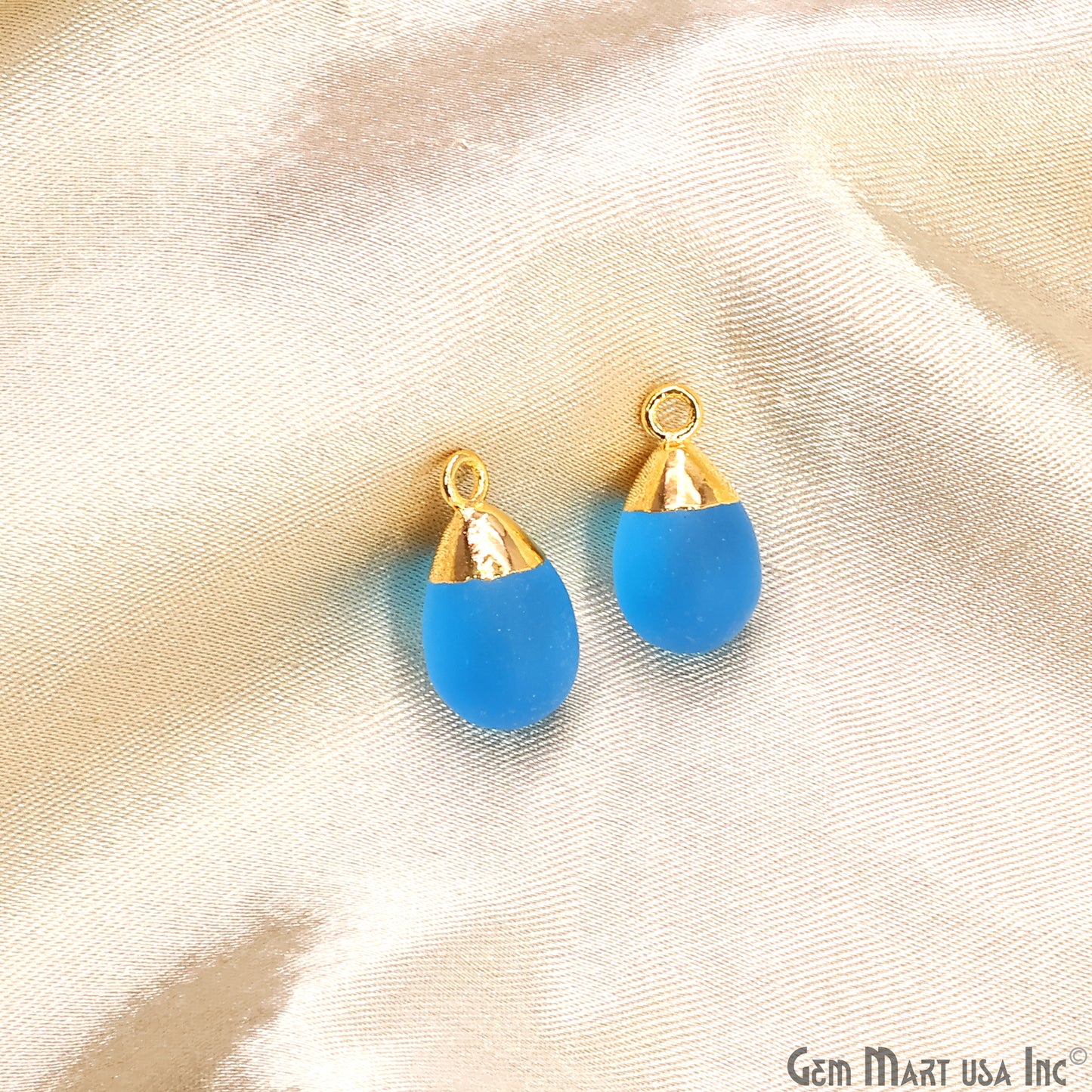 Sky Blue Chalcedony Matte Beads Single Bail Gold Electroplated Gemstone Connector