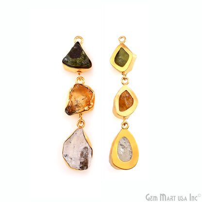 Rough Gemstone Bezel Setting 57x10mm Gold Plated Long Dangle Earring Pair Connectors