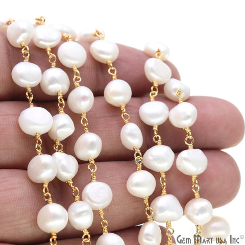 Freshwater Pearl Gold Plated Wire Wrapped Beads Rosary Chain (763764768815)