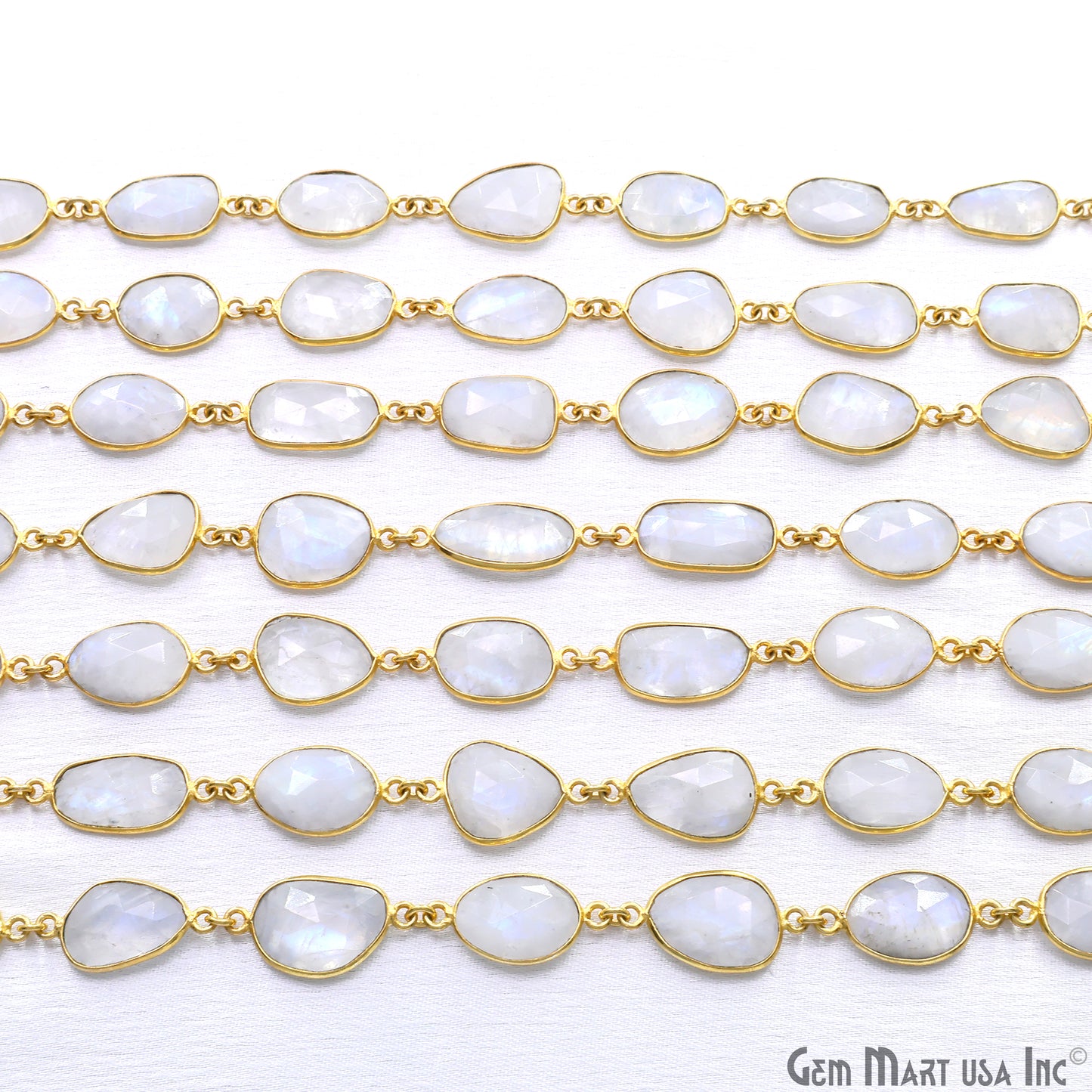 Rainbow Moonstone Fancy Cut Shape 15mm UP Gold Plated Continuous Connector Chains