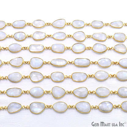 Rainbow Moonstone Fancy Cut Shape 15mm UP Gold Plated Continuous Connector Chains