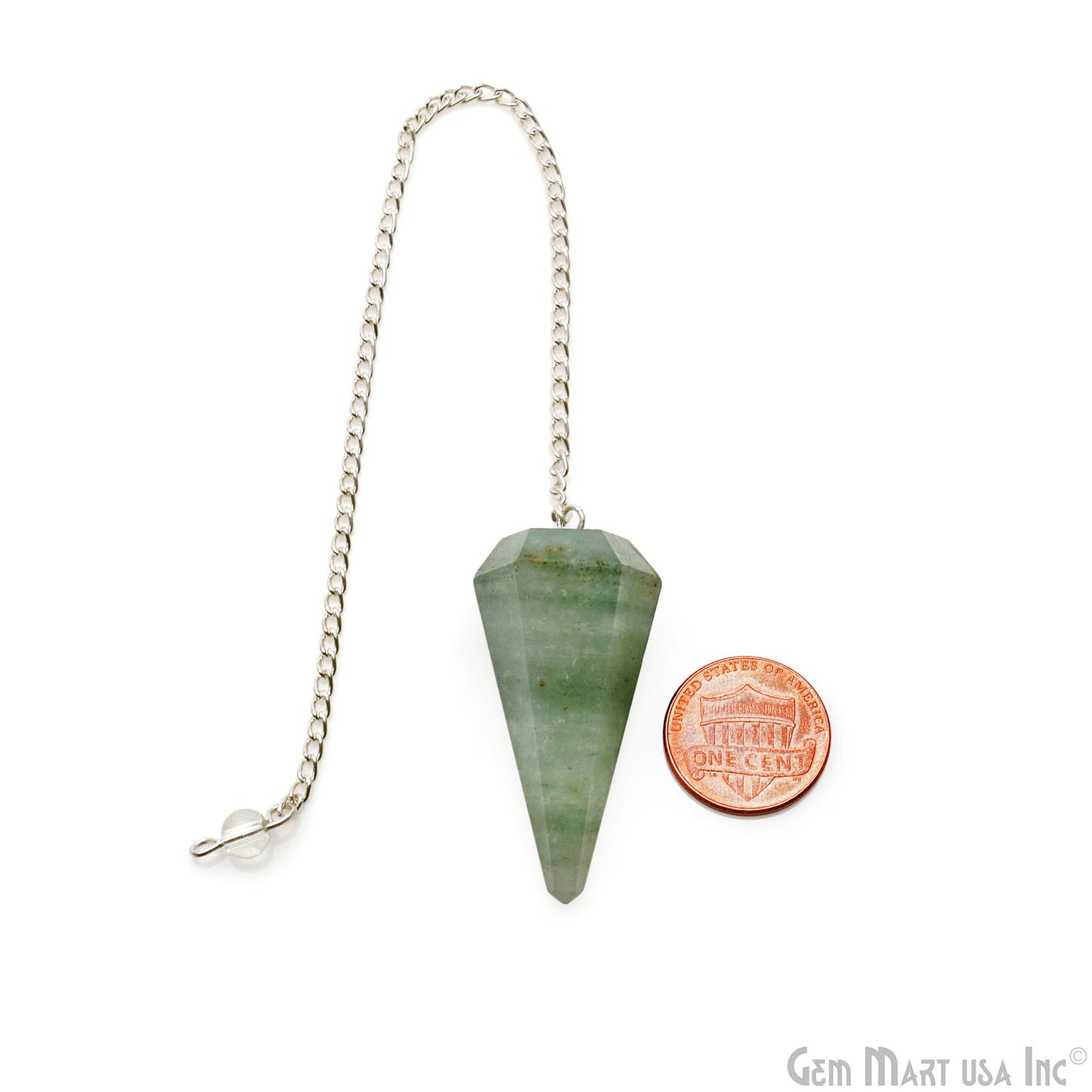 Aventurine Gemstone Pendulum with Silver Chain 44x16mm - Divination Tool for Clarity