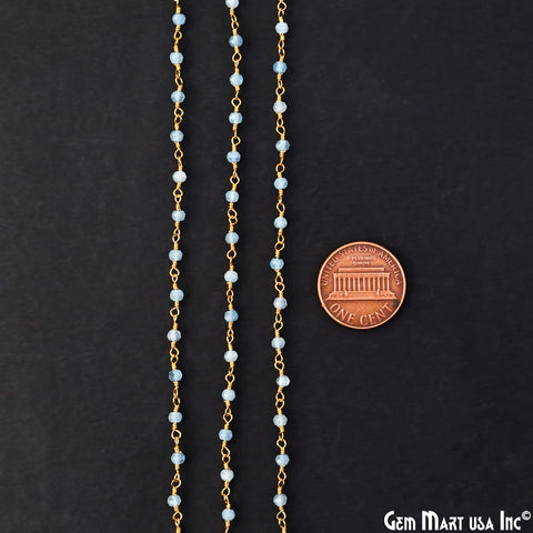 Aquamarine 3mm Gold Plated Wire Wrapped Gemstone Beads Rosary Chain