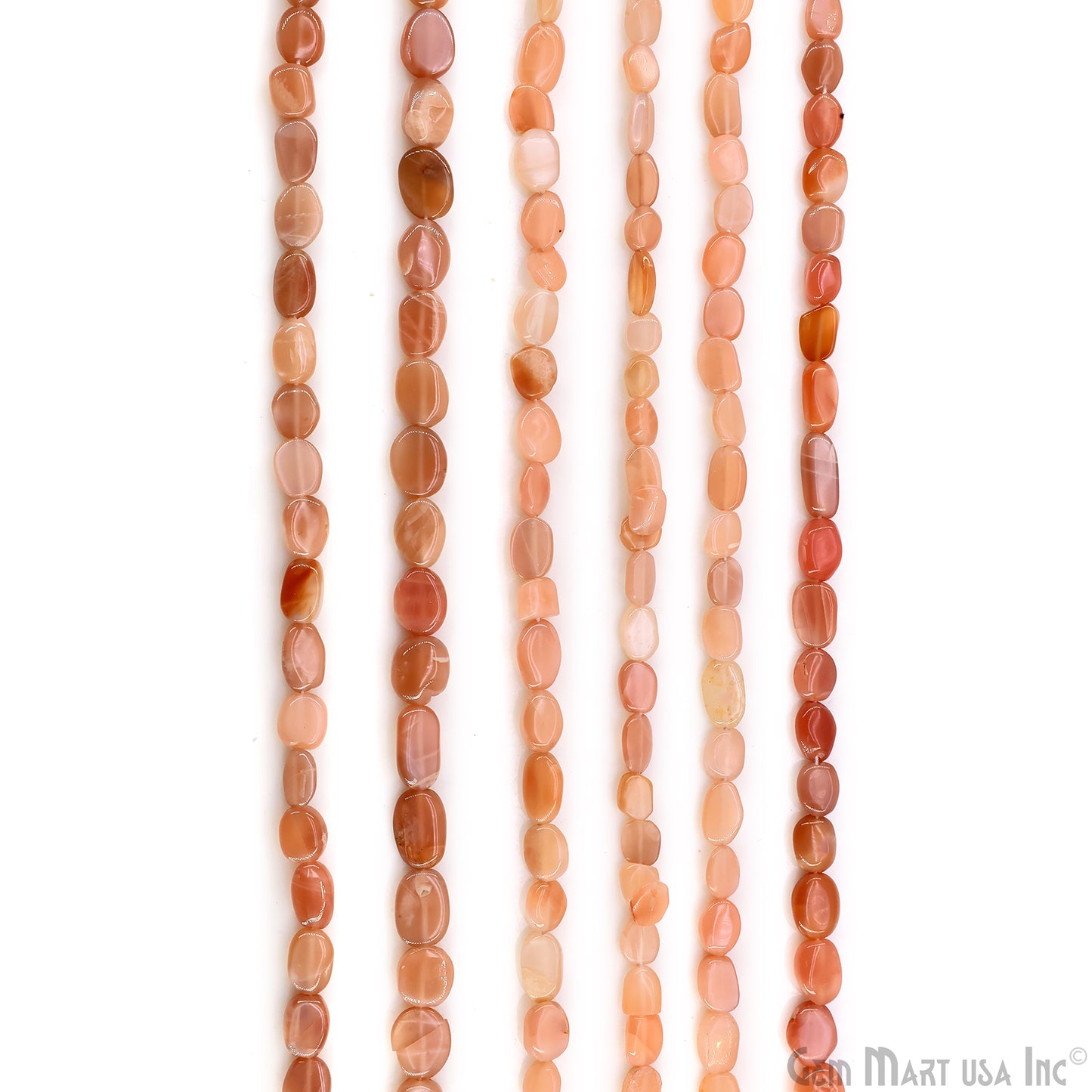Peach Moonstone Tumble Beads Free Form Drilled Beads 9-13X6-7mm Waist Beads, Rondelle Bead Strand 13 Inch