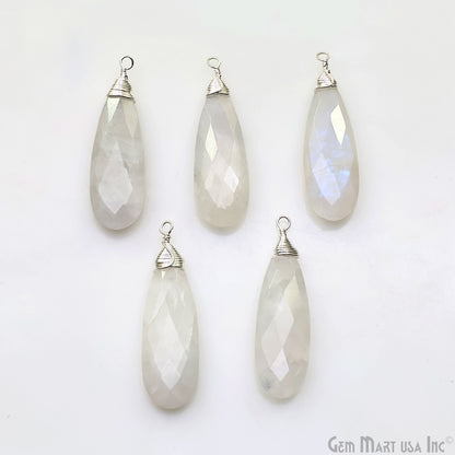 Rainbow Moonstone Pear 37x10mm Silver Wire Wrapped Single Bail Gemstone Connector