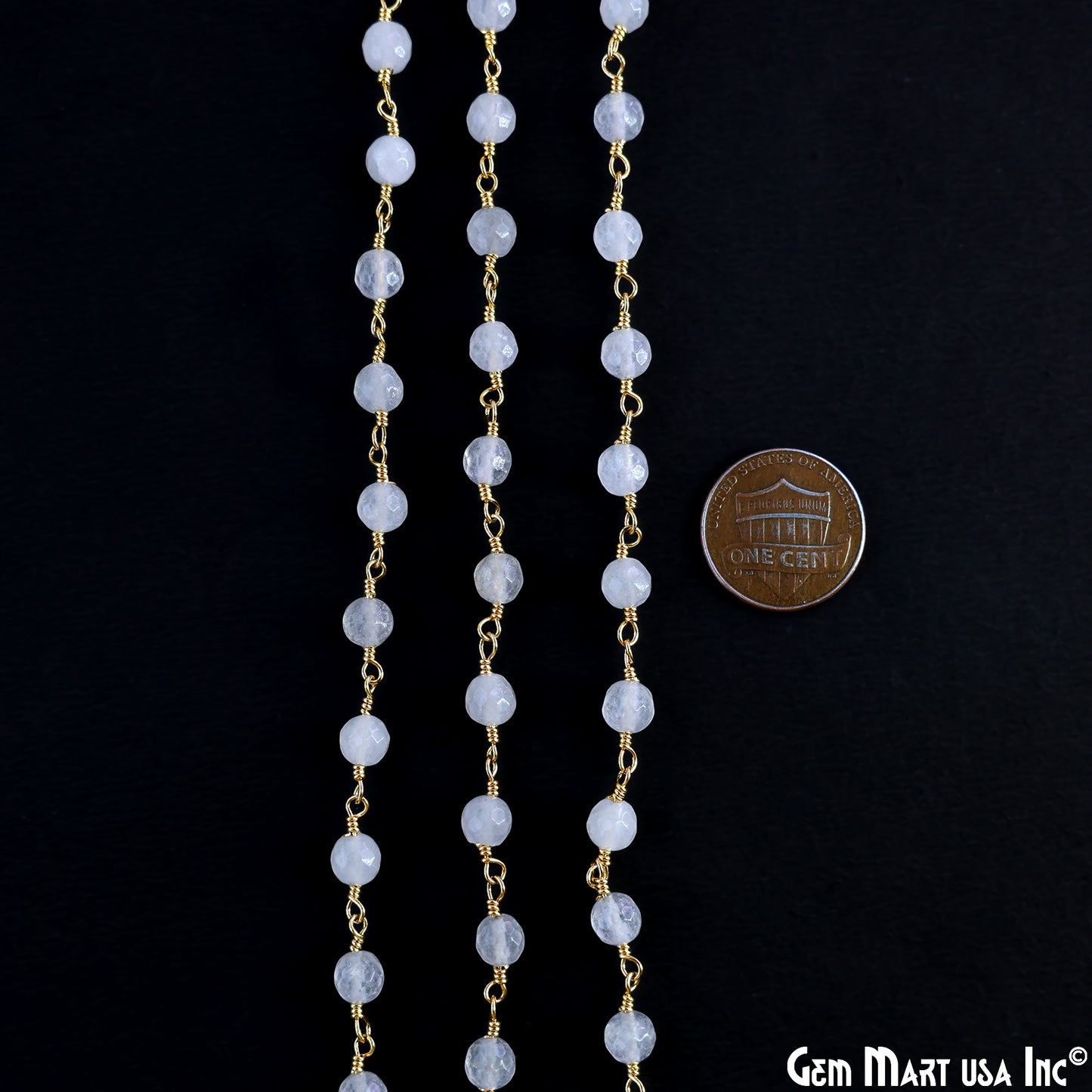 White Jade 6mm Beads Gold Plated Wire Wrapped Rosary Chain