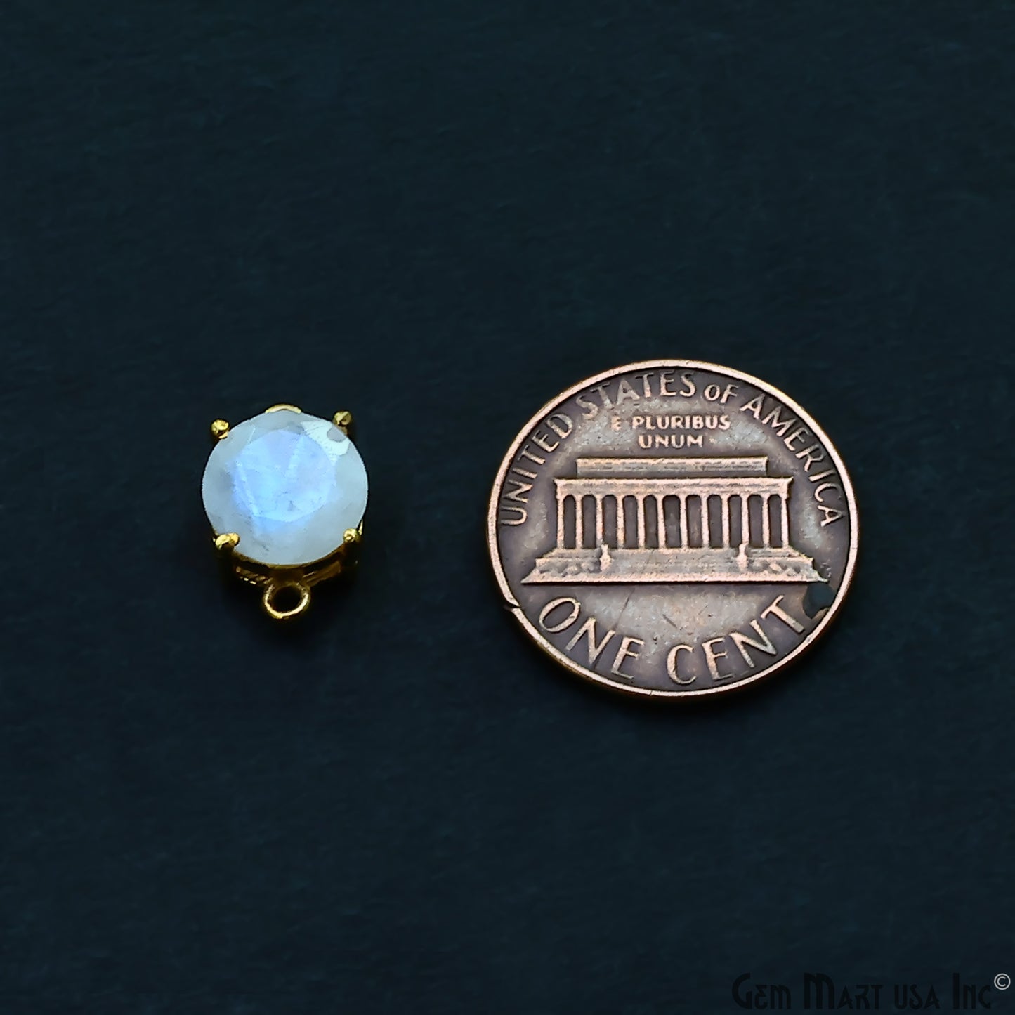 Rainbow Moonstone Prong Setting Gold Plated Flashy Gemstone Connector