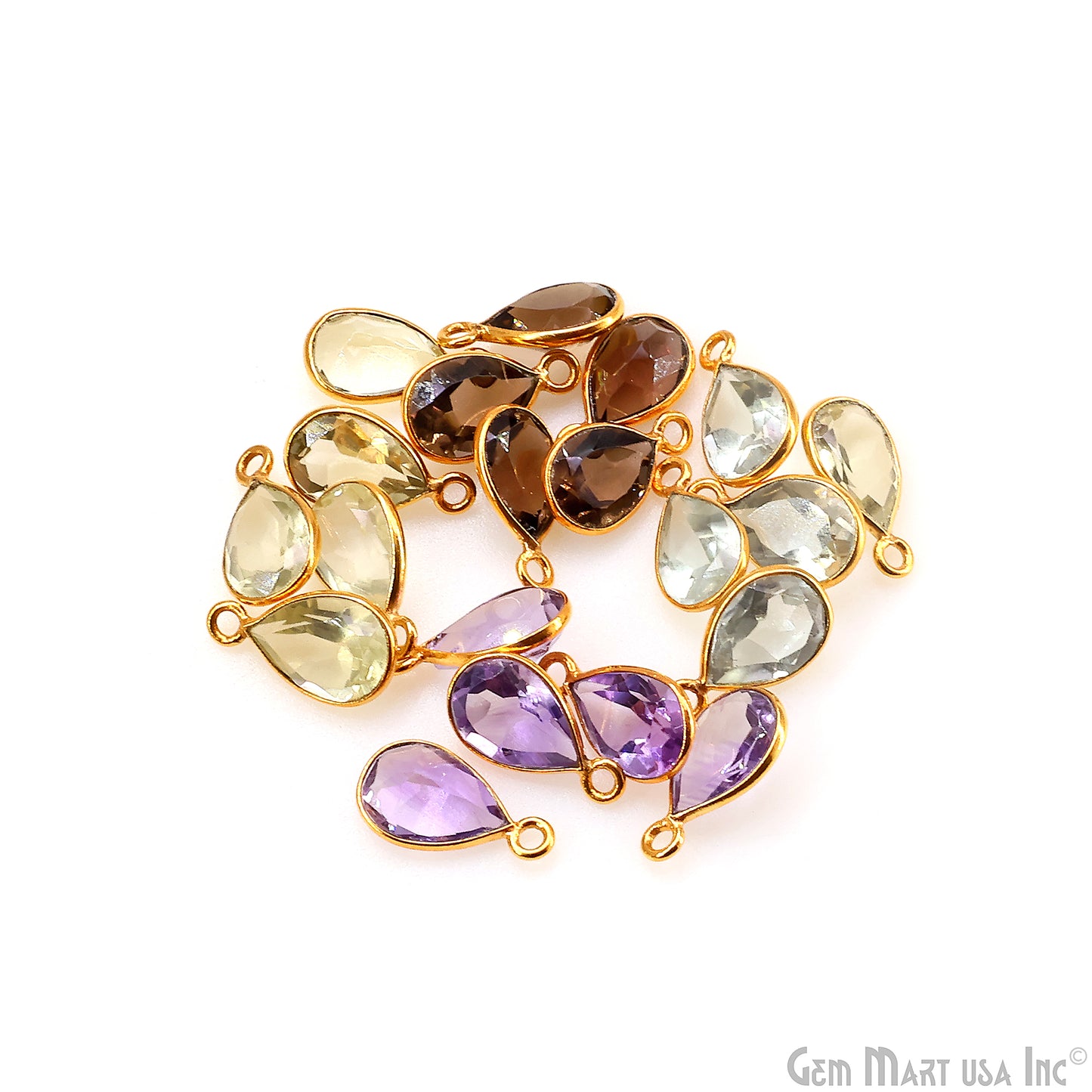 Pears 7x10mm Brilliant Cut Gold Plated Bezel Single Bail Connector