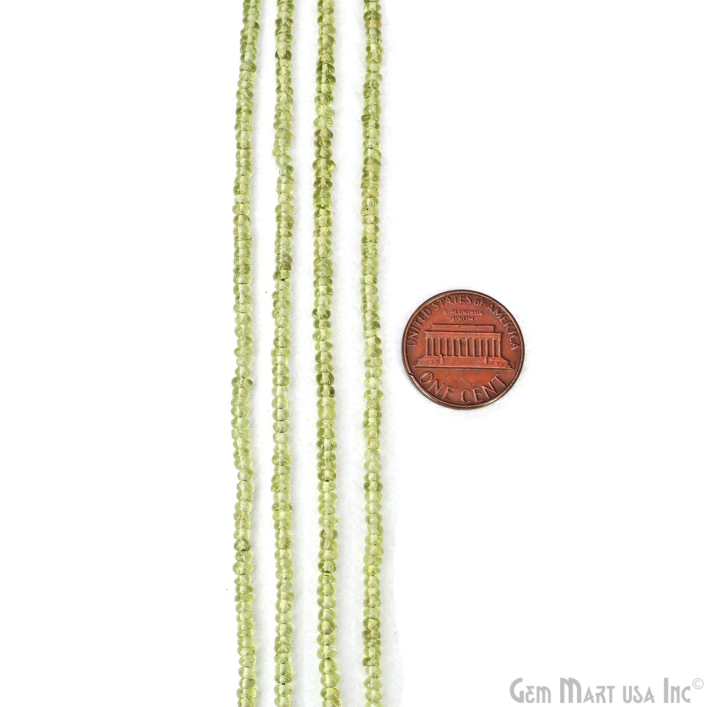 Peridot Rondelle Beads, 17 Inch Gemstone Strands, Drilled Strung Nugget Beads, Faceted Round, 3mm