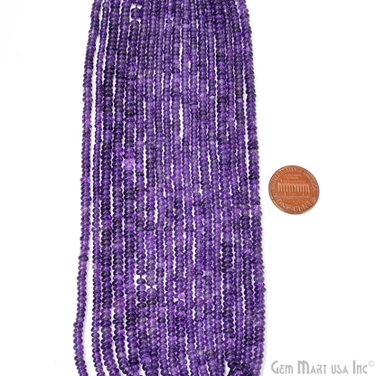 Amethyst Rondelle Beads, 17 Inch Gemstone Strands, Drilled Strung Nugget Beads, Faceted Round, 3mm