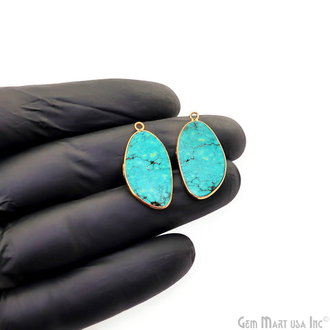 Turquoise Free Form Gold Plated Bezel Smooth Slab Slice Thick Gemstone Connector 30x16mm 1 Pair