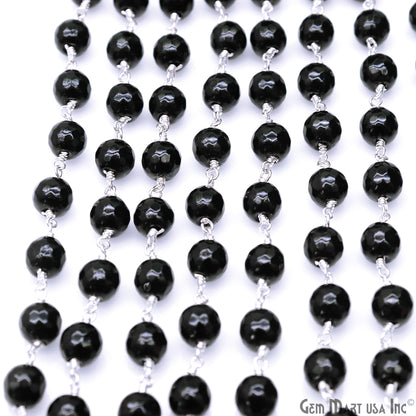 Black Jade Faceted Beads 8mm Silver Plated Gemstone Rosary Chain