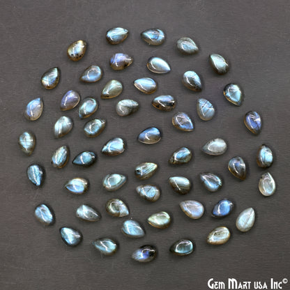 Labradorite Wholesale Gemstones, 100% Natural Semi-Precious Gems, Blue Flash Cabochon Loose Gems, 8x5mm And 9x6mm, Pears, 5PC Lot