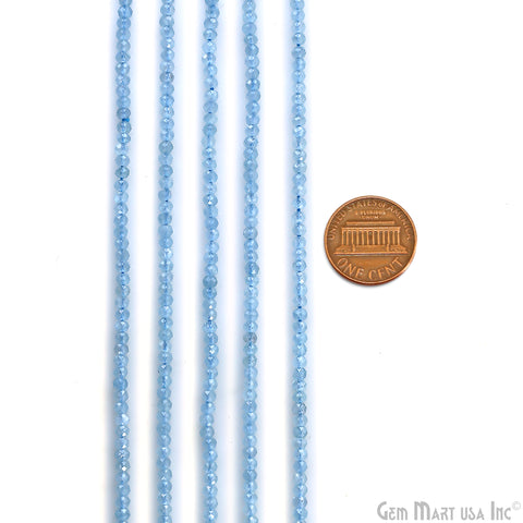 Blue Apatite Rondelle Beads, 13 Inch Gemstone Strands, Drilled Strung Nugget Beads, Faceted Round, 3mm