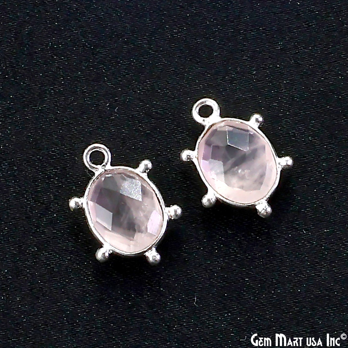 Rose Quartz Oval 15x11mm Design Bezel Silver Plated Single Bail Gemstone Connector