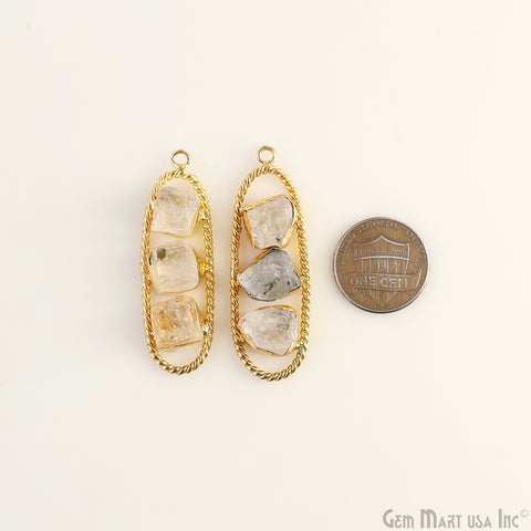 Crystal Rough Gemstone Free Form Oval Gold Plated Twisted Bezel setting 44x16mm DIY Earring Pendant Connector