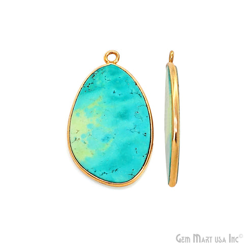 Turquoise Free Form Gold Plated Bezel Smooth Slab Slice Thick Gemstone Connector 30x18mm 1 Pair