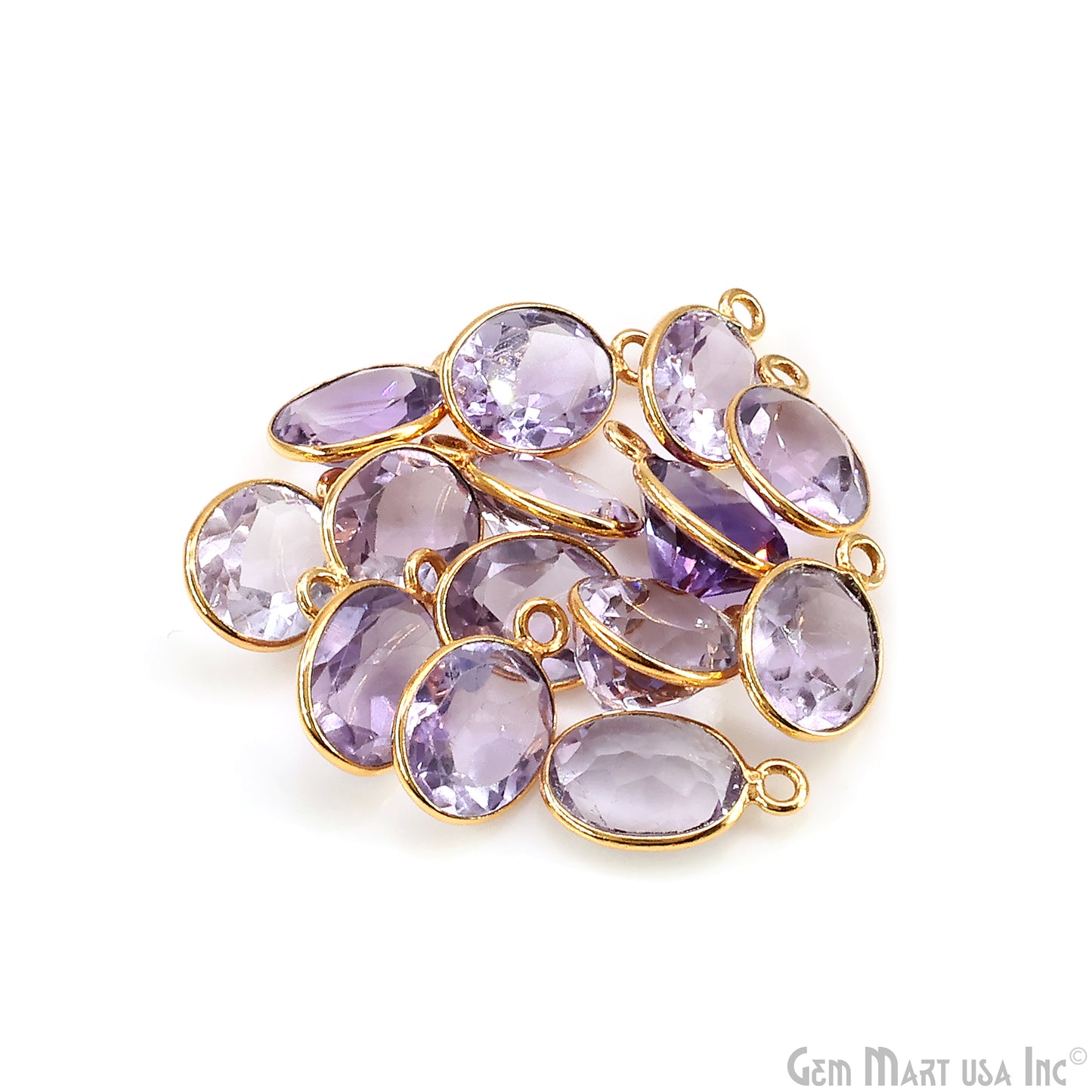 Oval 8x10mm Brilliant Cut Gold Plated Bezel Single Bail Connector