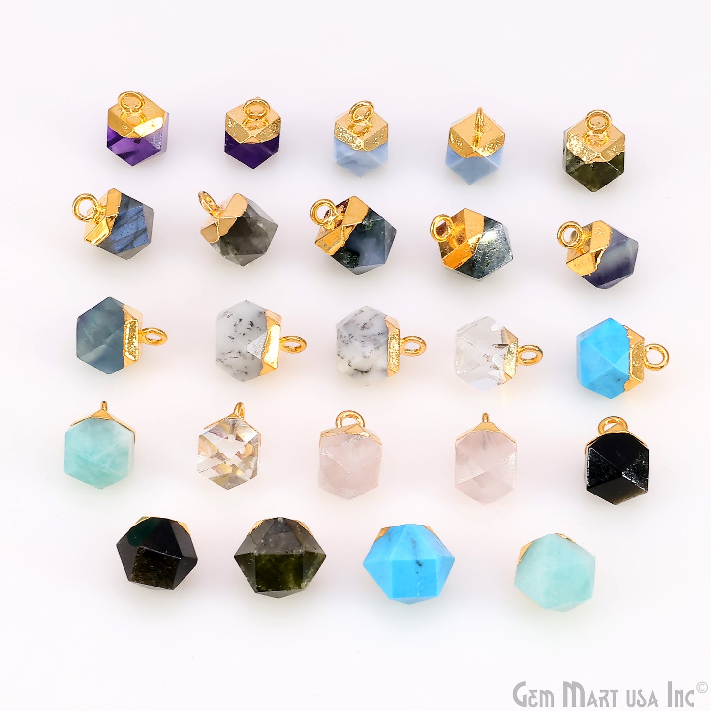 Gemstone Hexagonal Prism Shape Pendant 12x10mm Gold Plated Charm for DIY Jewelry