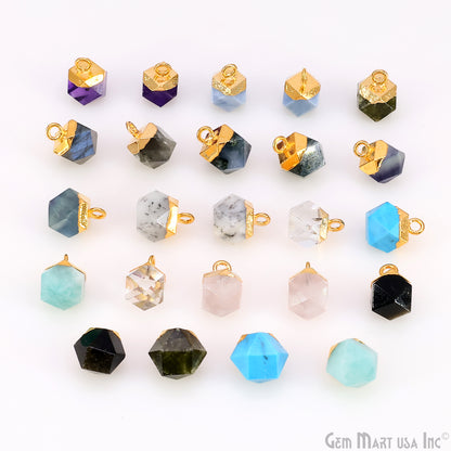 Gemstone Hexagonal Prism Shape Pendant 12x10mm Gold Plated Charm for DIY Jewelry