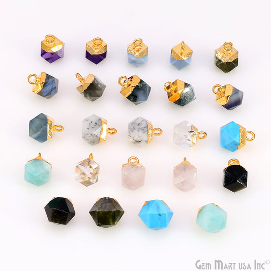 Gemstone Hexagonal Prism Shape Pendant 12x10mm Gold Plated Charm for DIY Jewelry