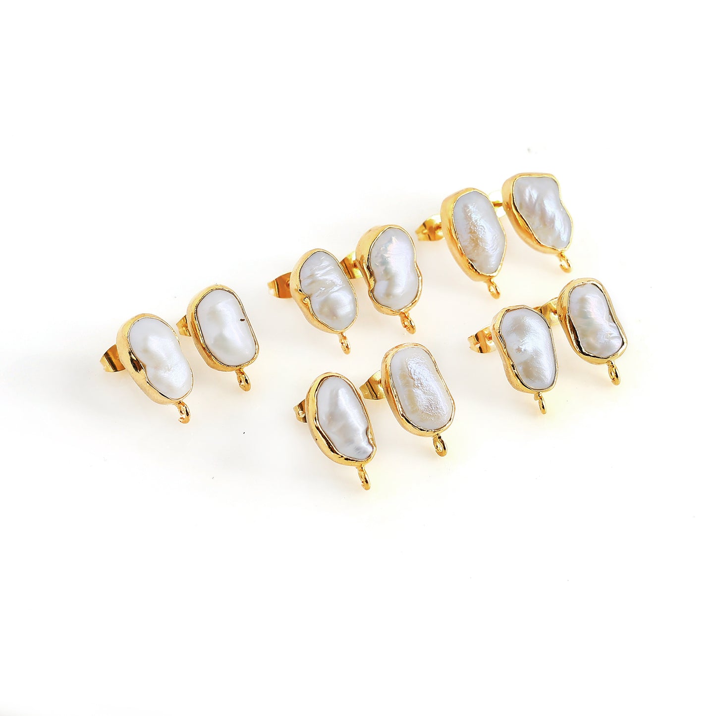 DIY Pearl 19x9mm Gold Electroplated Loop Connector Studs Earrings