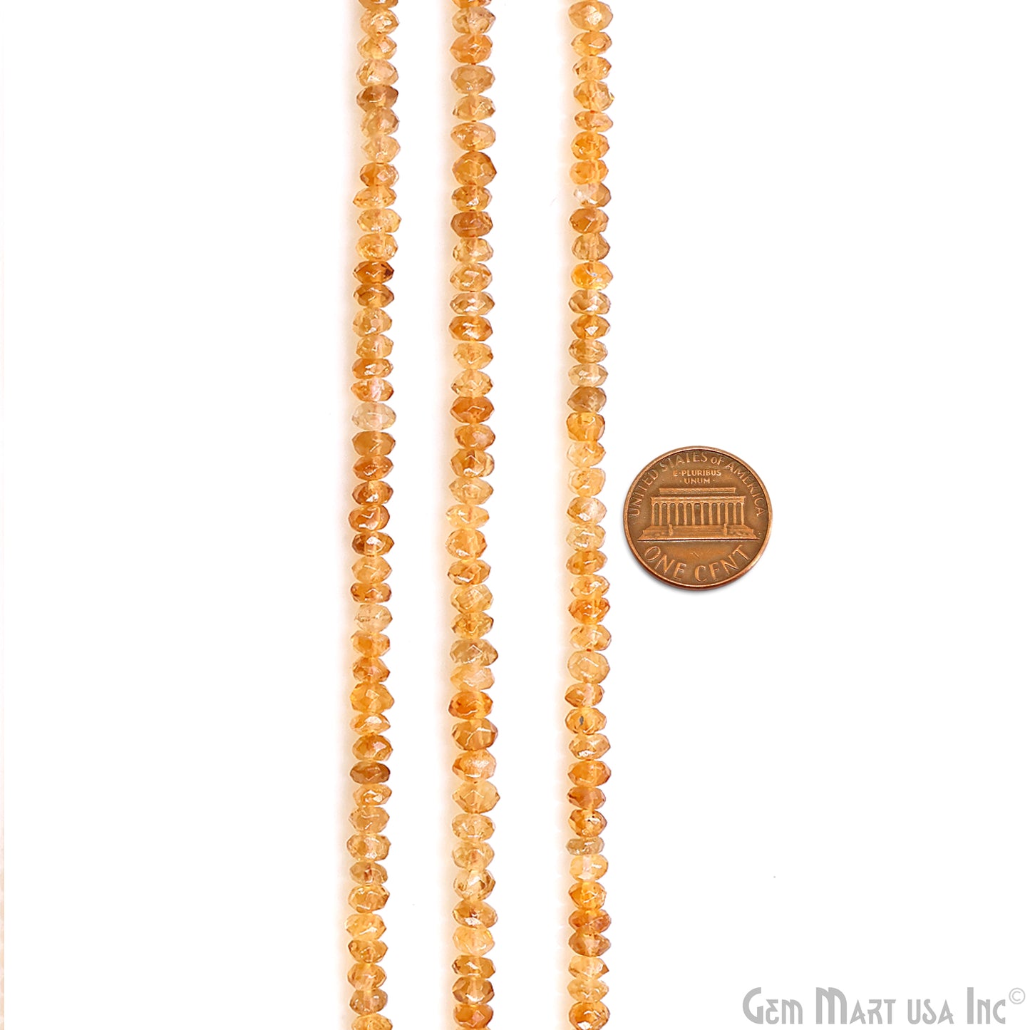 Citrine Faceted Round Drilled Beads 3-4mm Waist Beads, Rondelle Bead Strand 14 Inch