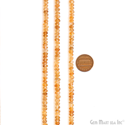 Citrine Faceted Round Drilled Beads 3-4mm Waist Beads, Rondelle Bead Strand 14 Inch