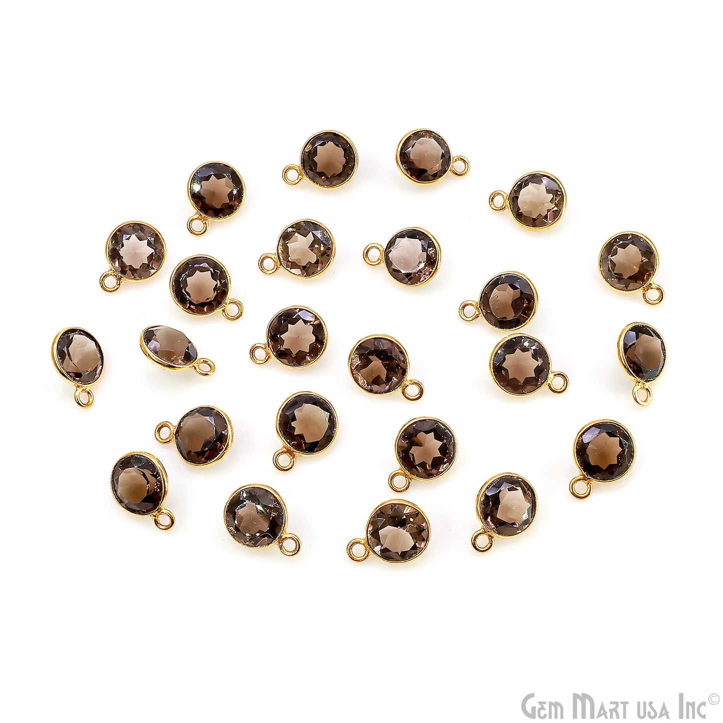 Round 8mm Brilliant Cut Gold Plated Bezel Single Bail Gemstone Connector