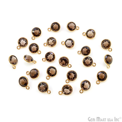 Round 8mm Brilliant Cut Gold Plated Bezel Single Bail Gemstone Connector