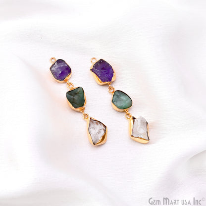 Rough Gemstone Bezel Setting 54x9mm Gold Plated Long Dangle Earring Pair Connectors