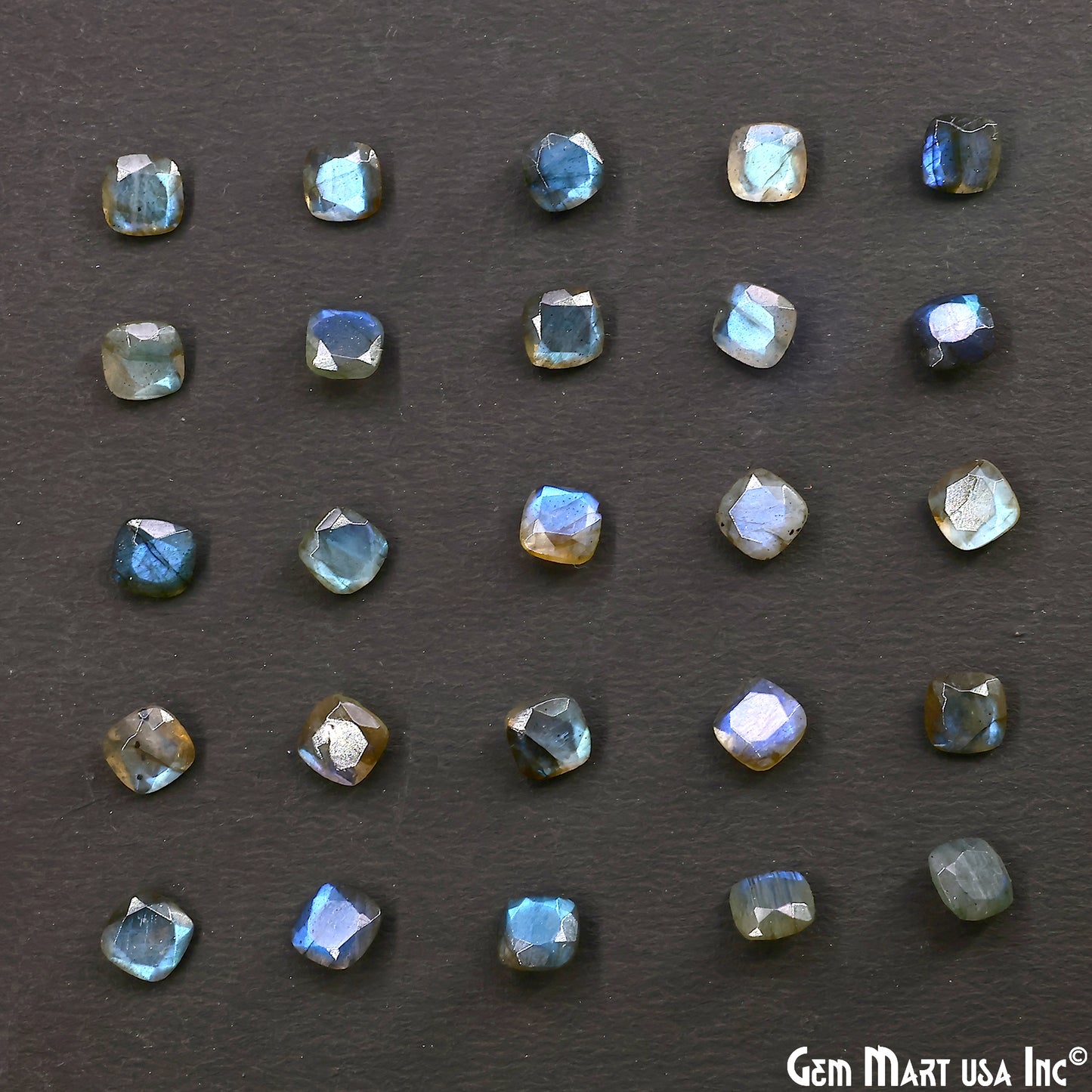 Labradorite Wholesale Gemstones, 100% Natural Semi-Precious Gems, Blue Flash Faceted Loose Gems, 7mm, Cushion, 5PC Lot