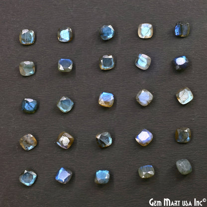 Labradorite Wholesale Gemstones, 100% Natural Semi-Precious Gems, Blue Flash Faceted Loose Gems, 7mm, Cushion, 5PC Lot