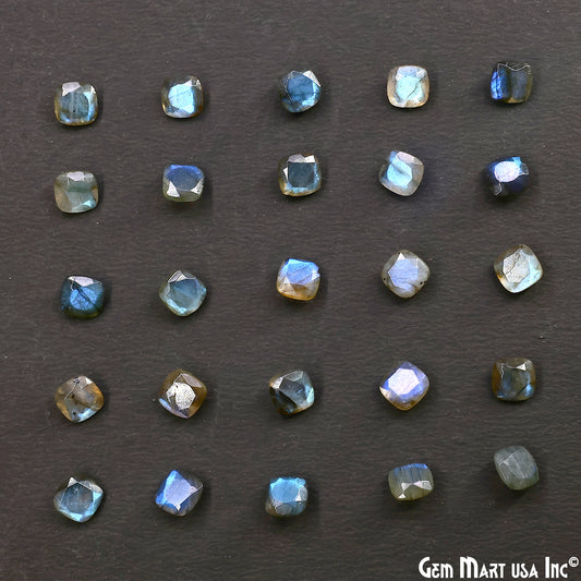 Labradorite Wholesale Gemstones, 100% Natural Semi-Precious Gems, Blue Flash Faceted Loose Gems, 7mm, Cushion, 5PC Lot